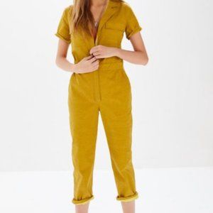 XS Moon River Cropped, Denim Jumpsuit in Mustard